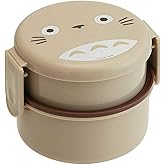Skater My Neighbor Totoro 2 Tier Round Bento Lunch Box with Folk (17oz) - Authentic Japanese Design - Microwave Safe - Brown