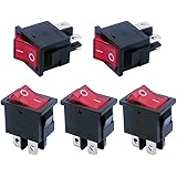 mxuteuk 5pcs 110V/120V Mini Rocker Switch Illuminated Snap-in DPST Toggle Power ON-Off Switch 4 Pin Red Light, Use for Househ