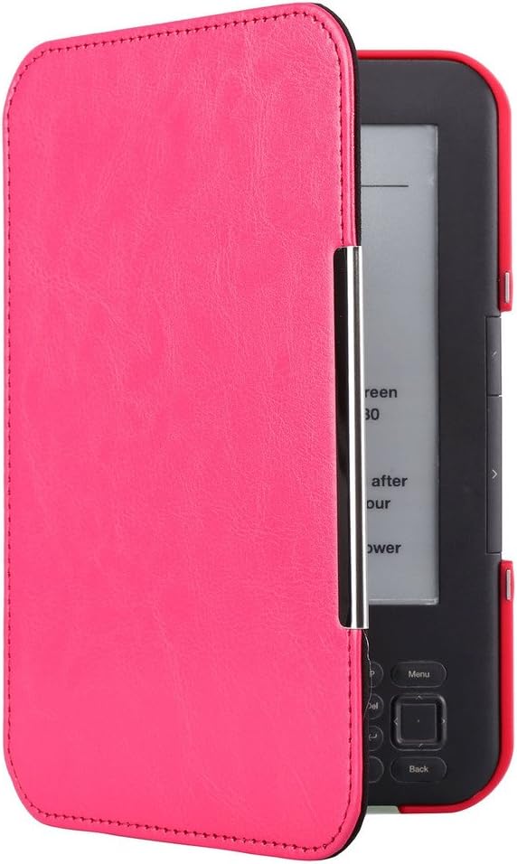 hibote Kindle 3 Keyboard 6" Book Style Leather Magnetic Cover Case Rose Red (Includes 2x Screen Portectors)