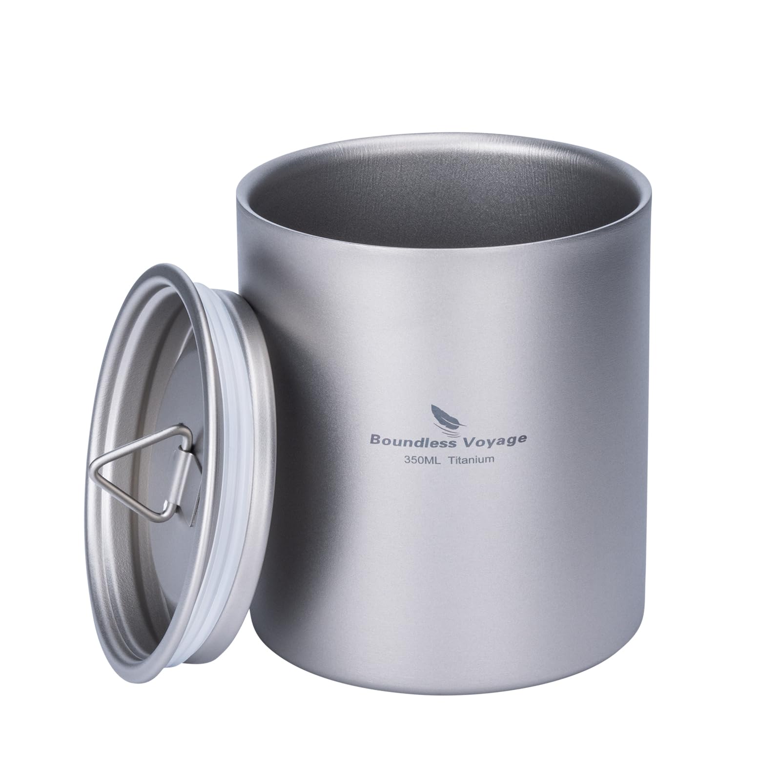 iBasingo Pure Titanium Mug 350ml Double Walled Coffee Tea Mug Ultra-Light & Leak-Resistant Lid for Camping, Hiking, Travel, Office & Daily Use, Dishwasher Safe Ti3022D