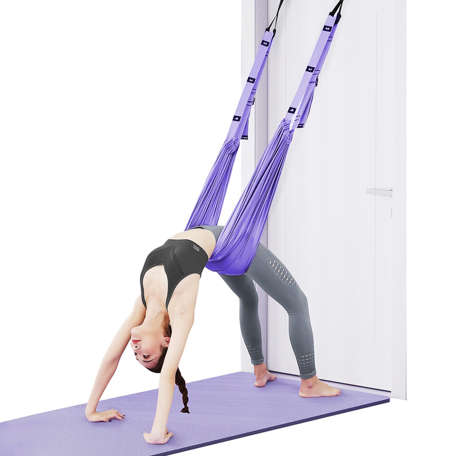 flintronic Yoga Stretching Strap, Aerial Yoga Rope for Back Pain, Adjustable Leg Stretcher Back Bend Assist Trainer, Hammock Swing Stretching Strap for Gymnastics Dance Ballet, Purple