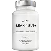 Amen Leaky Gut Supplement - Advanced Formula with Bioavailable L Glutamine, Zinc, Turmeric, DGL Licorice Root - Marshmallow Root - Probiotics & Fermented Prebiotics - Vegan, Non-GMO - 90 Capsules