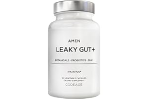 Amen Leaky Gut Supplement - Advanced Formula with Bioavailable L Glutamine, Zinc, Turmeric, DGL Licorice Root - Marshmallow Root - Probiotics & Fermented Prebiotics - Vegan, Non-GMO - 90 Capsules