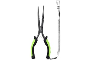Booms Fishing F03 Needle Nose Fishing Pliers, 9" Fisherman's Pliers, Long Nose Hook Remover, Saltwater Resistant Fishing Gear, Green