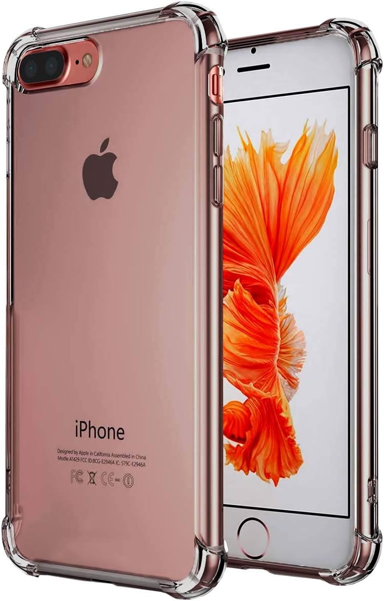 Compatible for iPhone 7 Plus Case/iPhone 8 Plus Case,Crystal Clear Reinforced Corners TPU Bumper Cushion Transparent Panel Cover for Apple iPhone 7 Plus / 8 Plus - Crystal Clear gray