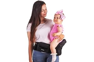 FLEEROSE - Baby Hip Carrier - New Ergonomic Bench Design, Multiple Pockets & Lumbar Support & Breathable Materials for Newborns & Toddlers, All Seasons & 4 Positions (Black)