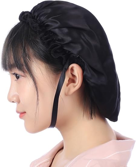 Amazon お手軽 ヘアケア シルク ナイトキャップ 髪 つるつる ヘアケア ロング ヘア 用 脱げない 証明書 100 ストラップ 付き L ブラック Rakkaus Perhe ヘアケア 通販