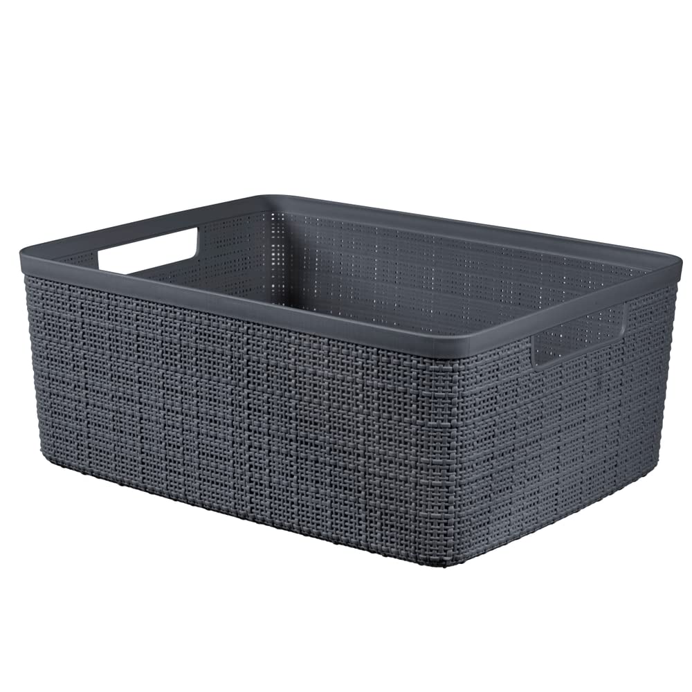 CURVER Juliet Jute Basket 100% Recycled Plastic Rectangular 12 L, Dark Grey, M
