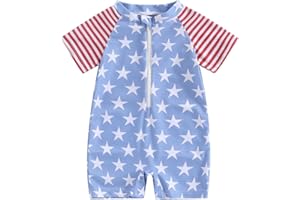 GUEUUSU Toddler Boy 4th of July Swimsuit American Flag Rashguard Sun Protection One Piece Zipper Bathing Suit Beach Swimwear