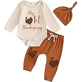 Karuedoo My First Thanksgiving Baby Boy Outfit Newborn Long Sleeve Romper Long Pants with Hat 3Pcs Clothes Set
