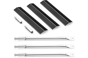BBQ-YUMMY Grill Replacement Parts for Oklahoma Joe's Longhorn Combo 3-Burner Charcoal/Gas Smoker, Heat Plate Shield 1767017 1767054 16202046 Grill, Grill Parts Burner Tube & Crossover Tubes for Oklahoma Joe