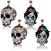 Hying Day of The Dead Earrings Set Mexican Skeleton Beaded Drop Earrings Fashion Jewelry Halloween Earrings for Women