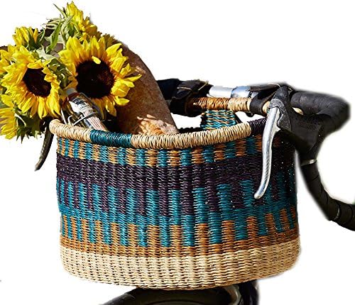 Striped Bolga Bicycle Basket
