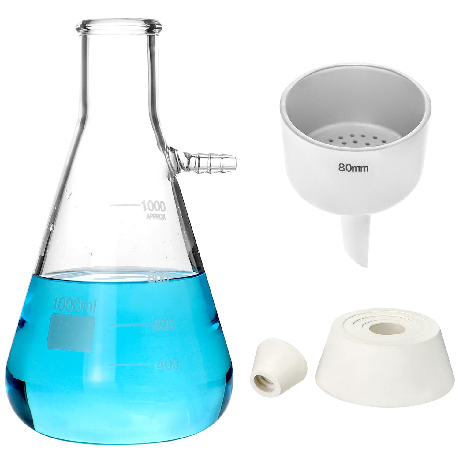 Photo 1 of QWORK 1000ML Buchner Funnel Kit Filter Flask Set, 1L Vacuum Flask 80mm Funnel, Borosilicate Glass Heavy Wall Filtering Flask