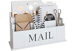 BLU MONACO White Wooden Mail Organizer - 3 Tier White Desk Organizer - Rustic Country Mail Sorter - Kitchen Countertop Mail Holder