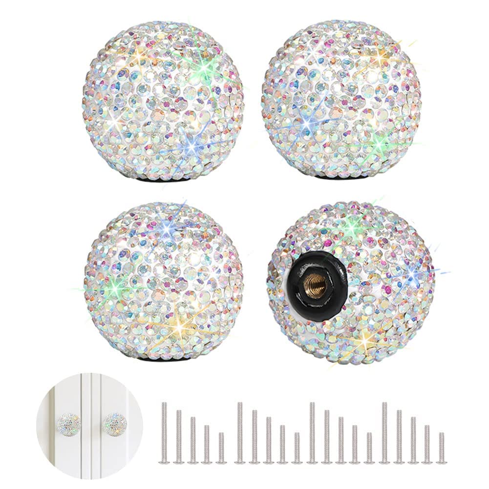 SAVORI Crystal Knobs Rhinestone Bling Cabinet Door Drawer Knob Kitchen Dresser Wardrobe Pull Handles with Screws for Home Kitchen Office Decoration 4PCS (AB Color)