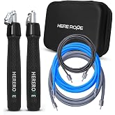 HEREROPE Weighted Jump Rope for Men Women Interchangeable 1/6lb 1/4lb 1/2lb Heavy Jump Rope- Adjustable Length, Tangle Free, Smooth Ball Bearing, Anti-slip Grip, Skipping Rope for Weight Loss