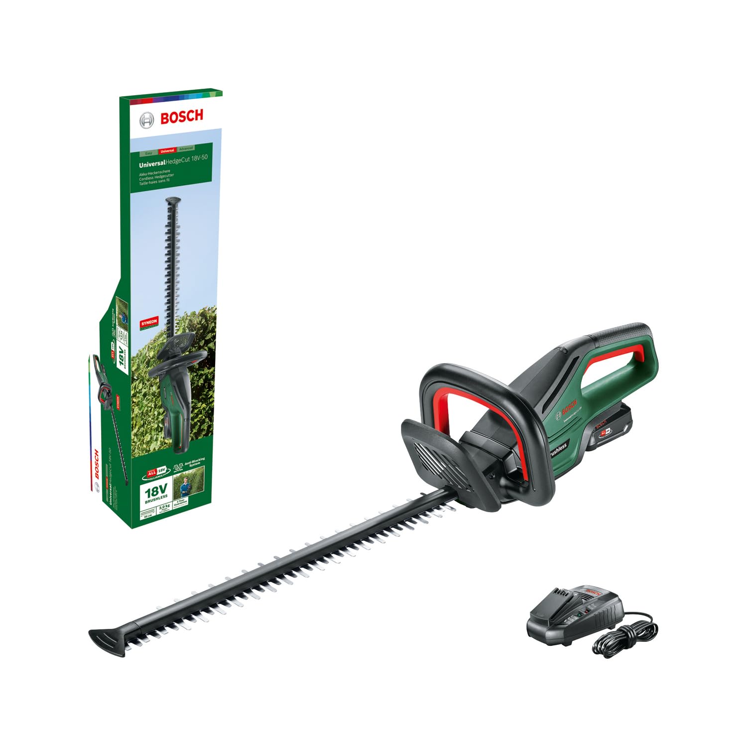 Bosch Home and Garden Tagliasiepi a batteria UniversalHedgeCut 18V-50 (1 da 2,5 Ah, sistema 18 Volt, lunghezza lama 50 cm, in confezione di cartone)