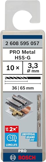 Bosch 10x PRO Metal HSS-G Twist Drill Bit Ø 3.30 mm Pack of 10 view 2