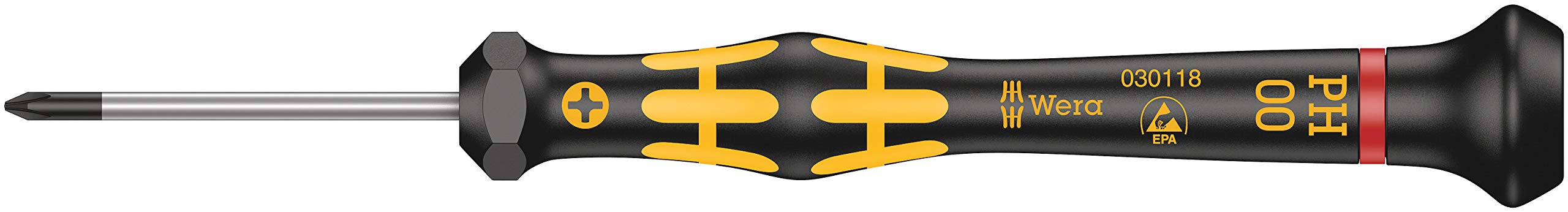 Wera 05030118001 1550 PH Kraft form Micro ESD Screwdriver for Electricians, Black/Yellow, PH 00 x 40 mm