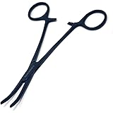Heavy Duty 1 Each 5.5" Full Serrated Curved Hemostat Forceps Locking Clamps Stainless Steel (All Black)