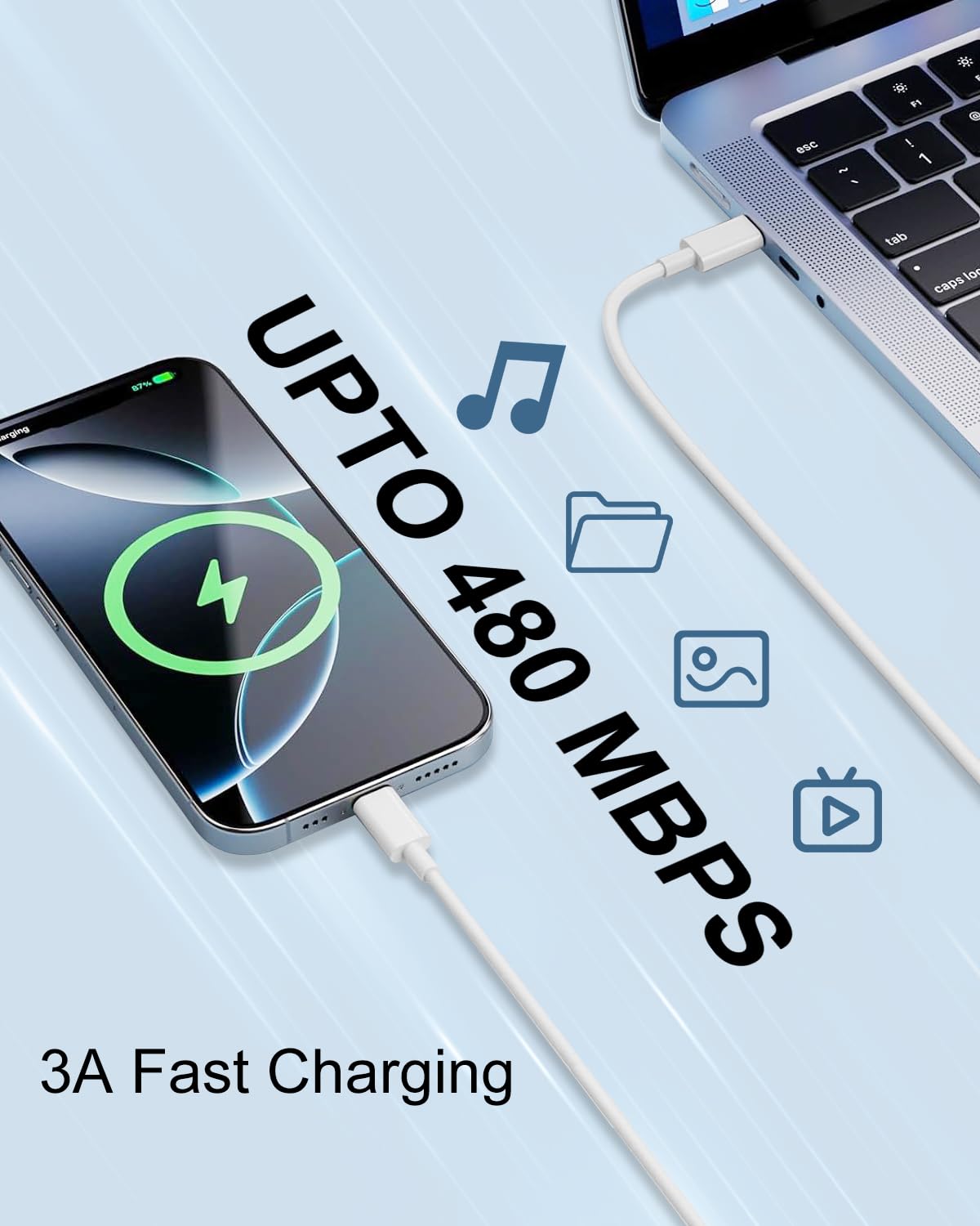 USB C Kabel 1M+2M 2Pack, 60W iPhone 17 16 15 Ladekabel USB C Schnellladekabel Ladekabel Typ C ladekabel Handy Aufladekabel für iPhone 17 Air 16E 16 15 17 Pro Max Plus, iPad Pro Air Mini, Samsung 6
