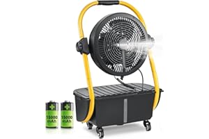 Geek Aire 30000mAh Battery Operated Misting Fan, Rechargeable Outdoor Floor Fan with 2.9 Gal Water Tank, Powered Waterproof Long-Lasting Battery Run for Patio, Garden, Lawn, Camping Gear Accessories