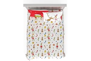 Franco Collectibles Dr. Seuss The Grinch Holiday & Christmas Bedding Super Soft Microfiber 4 Piece Full Sheet Set, (Officially Licensed Product)