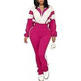 Tbahhir Casual Sets for Women 2 Piece Colorblock Tracksuit Long Sleeve Cropped Jakcets and Legging Pants Stretch Outfits