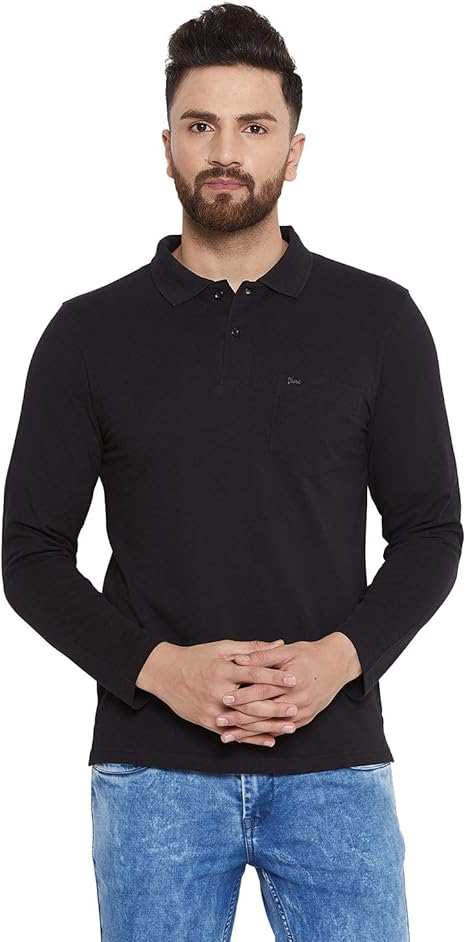 Buy OKANE Men Polyester Solid Black Full Sleeve Polo-Neck T-Shirt at Amazon.in