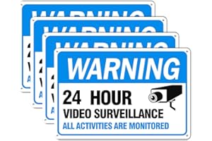 MULTIWINS Video Surveillance Sign, 4-Pack 12" x 8" Security Camera Sign, Reflective and Waterproof Material 24 Hour Surveillance Signs For Home/Business