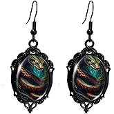 Gothic Snake Earrings Halloween Earrings for Women Vintage Gothic Cameo Earring Punk Style Crystal Glass Snake Dangle Earring Halloween Jewelry for Women