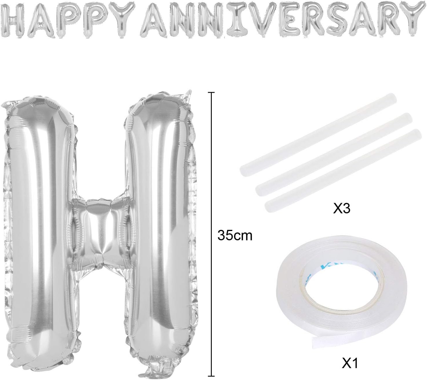 TRIXES Happy Anniversary Balloons, Silver Foil Letters, 16 Inch Large Size - Image 4
