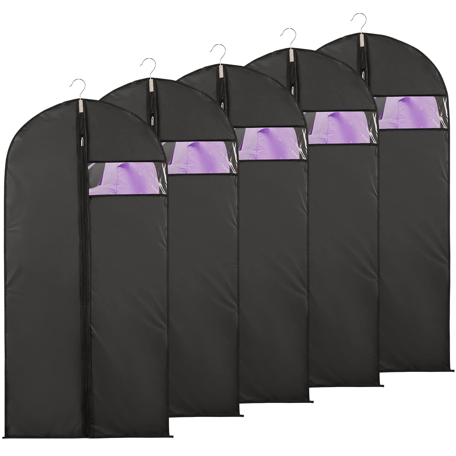 Clothes Protector Bags Dustproof Clothes Covers Niviy Moth Proof Coat Covers with Zip, PEVA Translucent Breathable Suit Protector, 5pcs 60 * 120cm (Black)