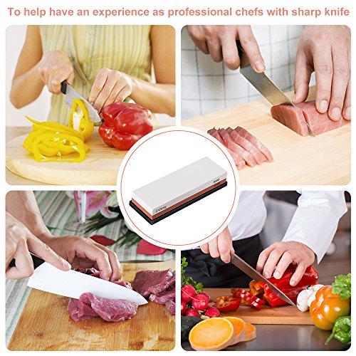 E-Gtong Premium Knife Sharpening Stone Set, 2 Side Grit 3000/8000 Waterstone with Rubber Base, Best Whetstone Sharpener Made with White Corundum for All Kinds of Knives