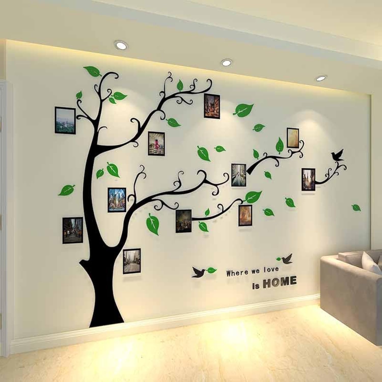 Purekay Large 3D Tree Sticker Wall Stickers, DIY Photo Frames Wall Stickers for Bedroom Living Room Office Sofa TV Kitchen Wall Decoration (Left Green, L)