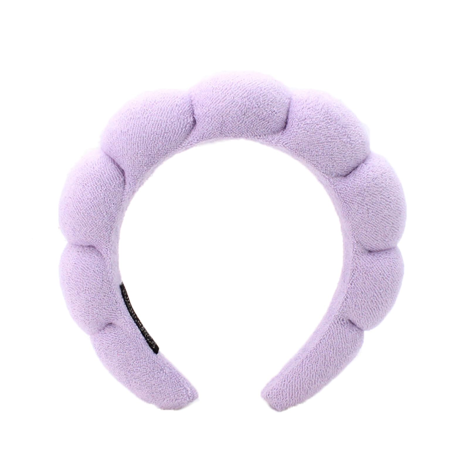Ycfish Puffy Makeup Headband Spa Headbands for Women Sponge & Terry Towel Cloth Fabric Cute Skincare Headband for Face Washing, Makeup Removal, Shower, Facial Mask (Purple) — image 1