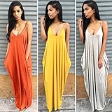 YUTRENDS Women's Spaghetti Strap V-neck Side Pockets Loose Fit Maxi Beach Dress