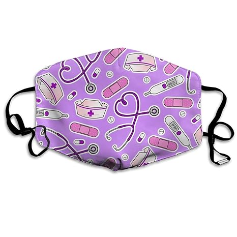 Daawqee Staubschutzmasken, Nurse Print Purple Face Masks Breathable Dust Filter Masks Mouth Cover Masks with Elastic Ear Loop