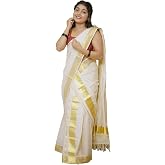 Kerala Traditional Set Mundu for Women In Pure Cotton With 3 Inch Golden Kasavu Border