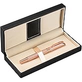 Penneed Rollerball Pen Liquid Ink Pens for Women Luxury Box Gel Pen Black Ink Fancy Pen Refillable for Executive, Office, Professional, Birthday Gift G5 (Rose Gold)
