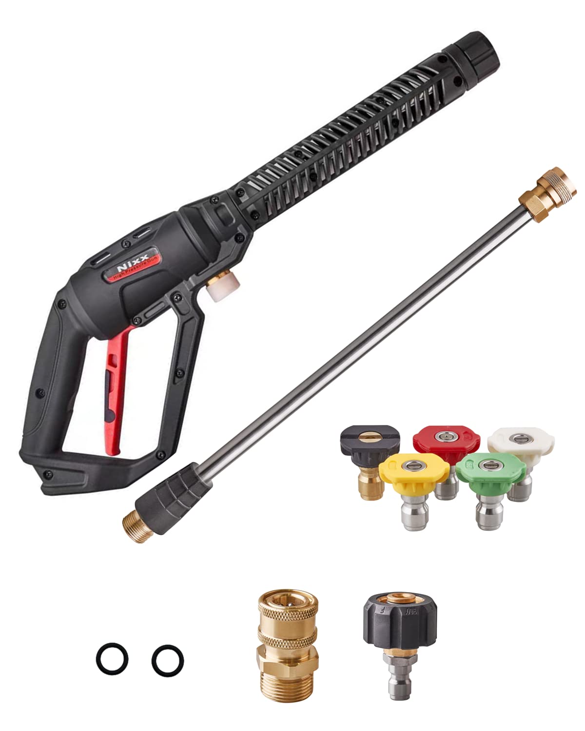 Photo 1 of Pressure Washer Gun with Power Wash Extension Wand 4000PSI, 5 Sprayer Nozzle Tips, Pressure Washer Adapter Set Quick Connect Kit, High Pressure Washer Accessories Black