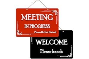 PERAMARL Meeting in Progress Sign Do Not Disturb Sign Plaque Reversible Sign for Home Office Meeting Door, Home Study Door Hanger （PVC, 12 X 8 Inches)