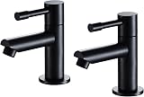 Wasserrhythm Basin Pillar Taps Pair Black Monobloc Twin 1/4 Turn 2PCs view 1