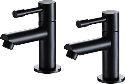 Wasserrhythm Basin Pillar Taps Pair Black Monobloc Twin 1/4 Turn 2PCs