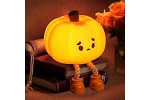 YR YRHH-PET Sad Pumpkin Night Light, Cute Halloween Decor, Led Squishy Pumpkin Light with Feet, Dimmable Light Up Pumpkin For Kids Sleep, Silicone Rechargeable Bedside Touch Lamp, Dorm Room Funny Lamp