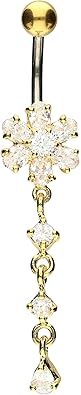 PIERCINGLINE Bauchnabelpiercing Titan Bananabell mit 925er Silber-Design Blume