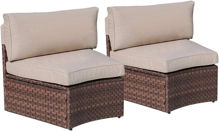 SUNSITT Outdoor 2-Piece Half-Moon Sectional Woven Sectional Set with Beige Cushions: Kitchen & Dining