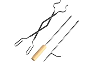 DIIVOO Fireplace Tools, Campfire Fire Poker & Fireplace Fire Stick Sets, Log Grabber, Scratch & Rust Resistant, firewood Grabber Tool, Fire Pit Tools for Outside Inside