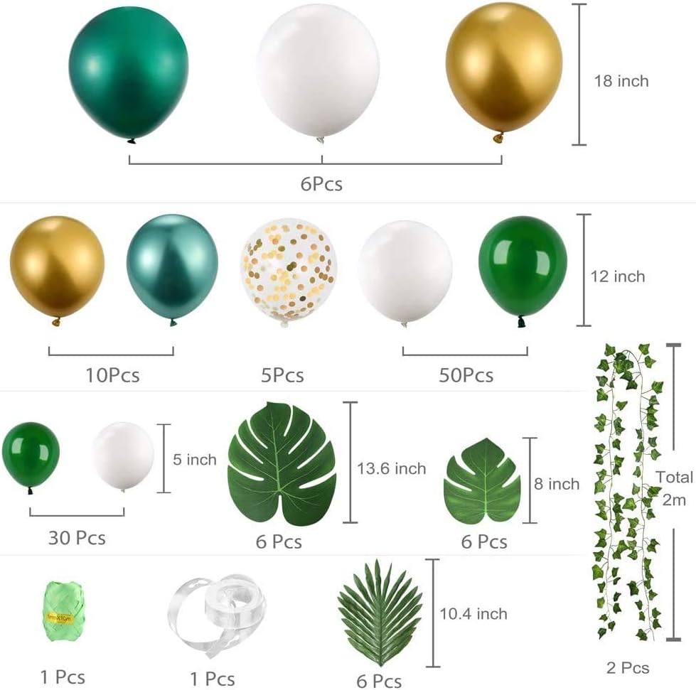 123pcs Safari Jungle Balloon Garland Arch Kit, White, Green and Gold Confetti Latex Balloons, Metallic Balloons with Palm Leaves & Artificial Ivy Vines for Kids Boys Baby Shower Birthday Wild Party Th - Image 3